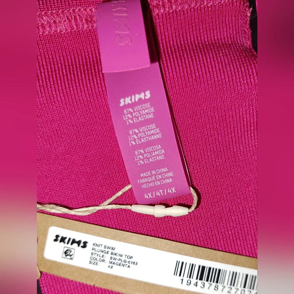 ⛱️NWT SKIMS 2 Piece Knit swim Skirt plunge bikini top Set Pink MAGENTA 4X
